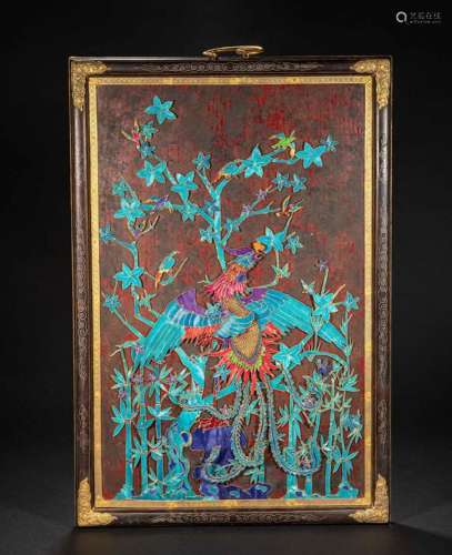 CHINESE SILVER GILT SILK HANGING SCREEN, QING DYNASTY