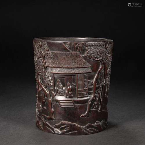 CHINESE RED SANDALWOOD PEN HOLDER, QING DYNASTY