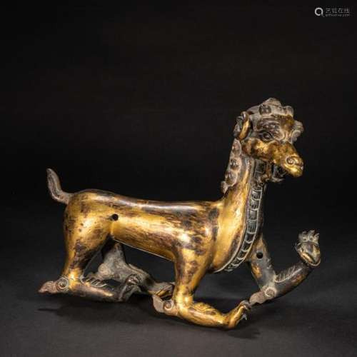 CHINESE GILT BRONZE BEAST, QING DYNASTY