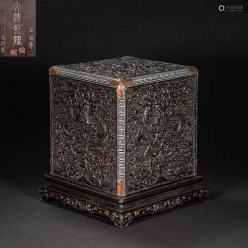 CHINESE RED SANDALWOOD SQUARE BOX, QING DYNASTY