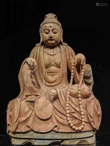 CHINESE WOOD CARVING PAINTED BUDDHA