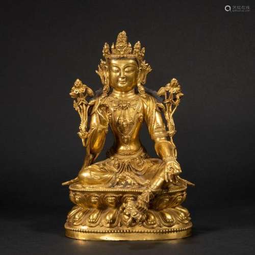 CHINESE GILT BRONZE BUDDHA STATUE, QING DYNASTY