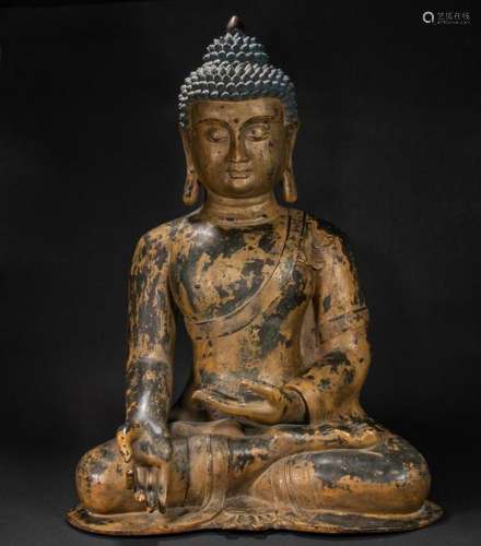 CHINESE BRONZE CLAY GOLD BUDDHA STATUE, MING DYNASTY