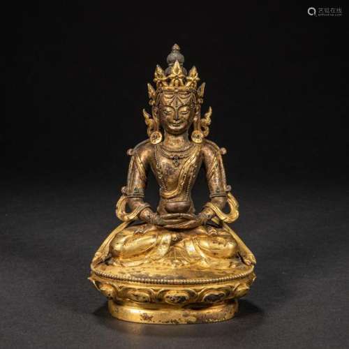 CHINESE GILT BRONZE BUDDHA STATUE, QING DYNASTY