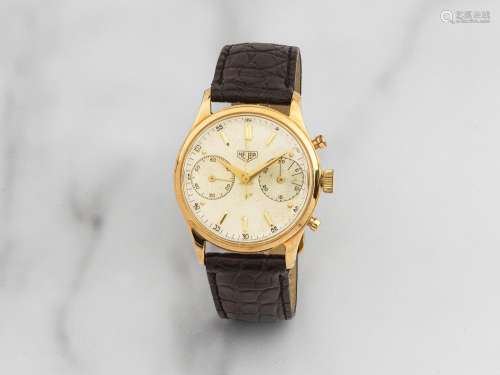 【Y】Heuer. Chronographe bracelet en or jaune 14K (585) mouvem...