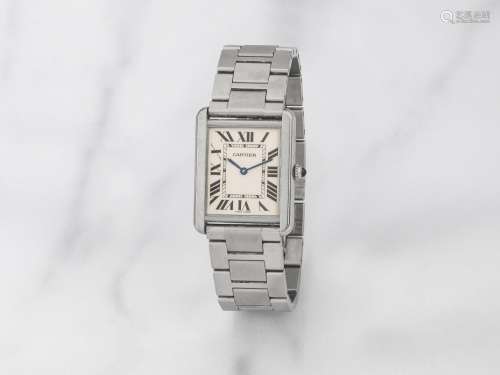 Cartier. Montre bracelet en acier de forme rectangulaire mou...