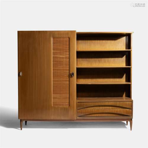Modernist Mid 20th Century Wardrobe/Bookcase with Sliding Do...