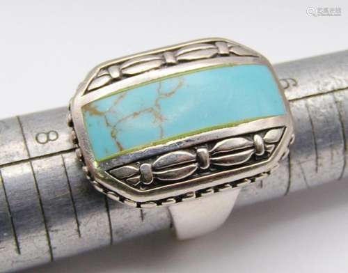 SIZE 7 STERLING RING WITH TURQUOISE INLAY STONE