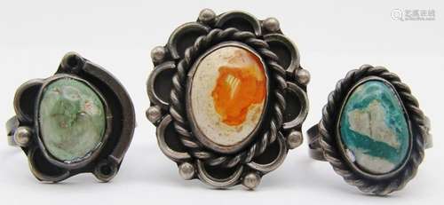 3-SOUTHWESTERN STERLING RINGS WITH MULTI