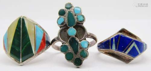 2-SOUTHWESTERN STERLING RINGS WITH INLAY