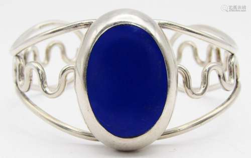 STERLING CUFF WITH LAPIS INLAY CENTER STONE