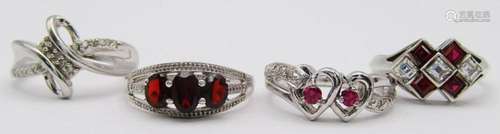 4-STERLING FASHION RINGS WITH RED AND CZ