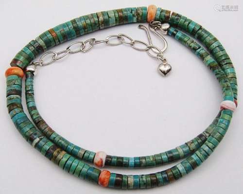 TURQUOISE BEADED NECKLACE WITH STERLING CLASP