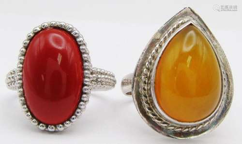 2-VINTAGE STERLING RINGS WITH RED & YELLOW