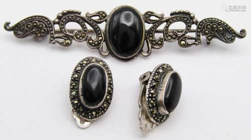 SET! VTG STERLING MARCASITE BROOCH WITH