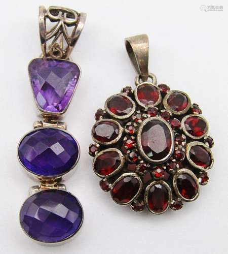 2-STERLING FASHION PENDANTS: (1)WITH RUBY RED