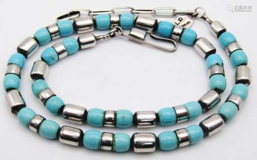 LP STERLING & TURQUOISE BEADED NECKLACE