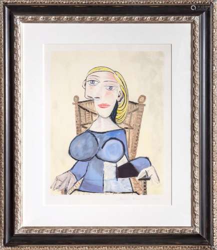 AFTER PABLO PICASSO, FEMME BLONDE AU FAUTEUIL D'OSIER 40...