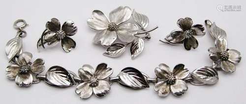 3 PIECE VINTAGE FLOWER JEWELRY SET: