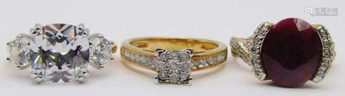 3-GOLD TONED 925 FASHION BLING RINGS WITH