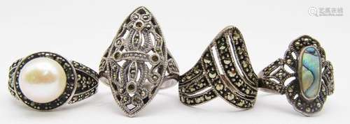 4-VINTAGE STERLING MARCASITE RINGS