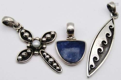 3-STERLING FASHION PENDANTS: