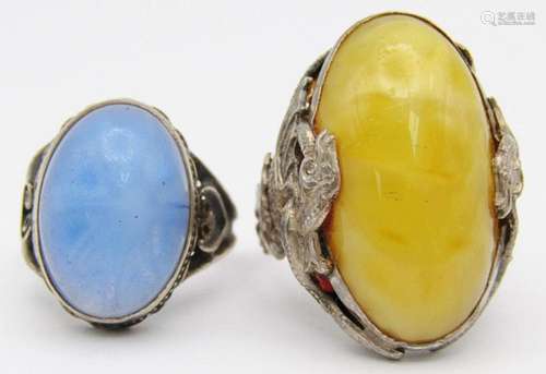 2-VINTAGE STERLING RINGS WITH BABY BLUE AND