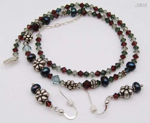 SET! STERLING & CRYSTAL BEADED NECKLACE WITH