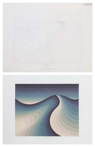 ROY AHLGREN, PARABOLIC, SCREENPRINT AND PENCIL DRAWING ON PA...