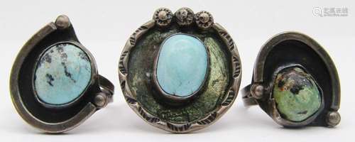 3-SOUTHWESTERN STERLING RINGS WITH TURQUOISE