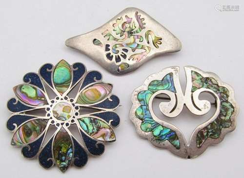 3-VINTAGE MEXICO STERLING BROOCHES WITH