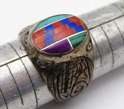 MEN'S ZUNI RING WITH STONE INLAY DESIGN