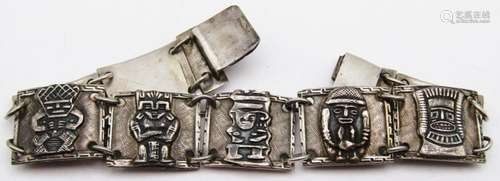 VINTAGE STERLING PANEL BRACELET WITH AZTEC