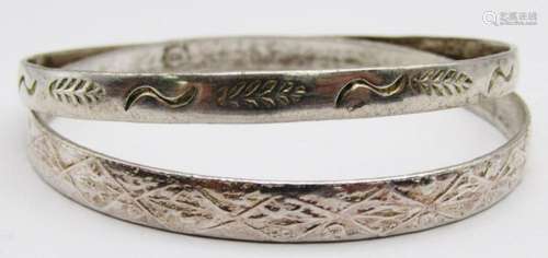 2-MEXICO STERLING BANGLES WITH DIFF ENGRAVED