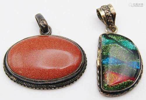 2-VINTAGE STERLNG PENDANTS WITH LARGE