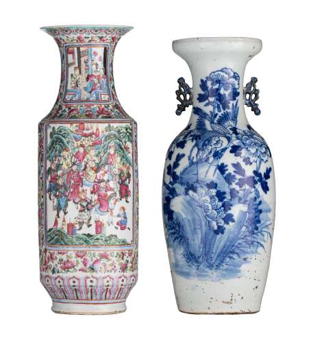 A Chinese famille rose 'Banquet' vase, and a blue and white ...