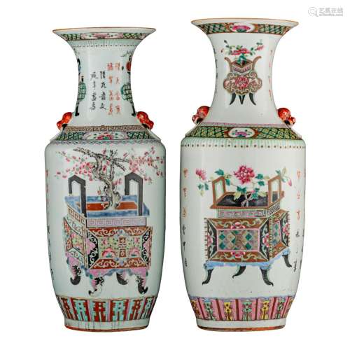 Two Chinese famille rose 'One Hundred Treasures' vases, pair...