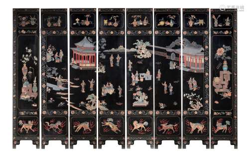 A Chinese eight-panel double-sided Coromandel lacquer chambe...