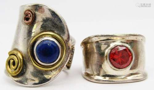 2-UNIQUE STERLING RINGS WITH RED AND BLUE