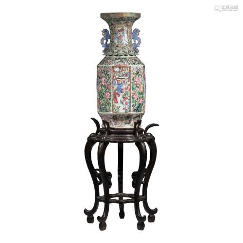 An imposing Chinese Canton famille rose vase, paired with st...