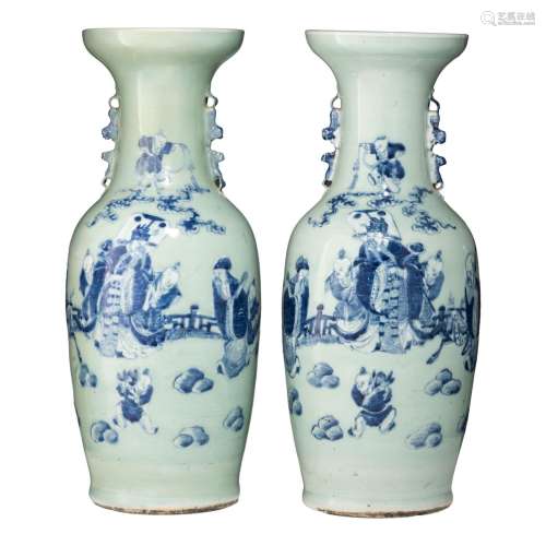 A pair of Chinese blue and white on celadon ground 'Immortal...