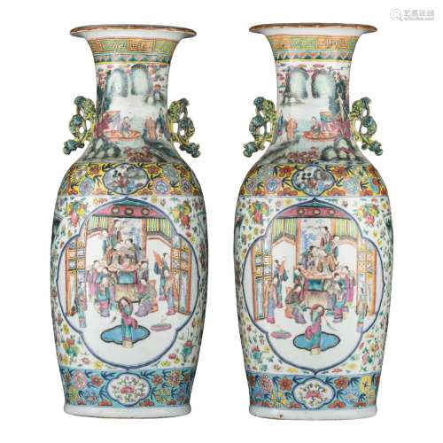 A pair of Chinese famille rose 'Court scene' vases, paired w...