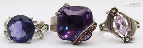 3-STERLING FASHION BLING RINGS WITH PURPLE/BLUE