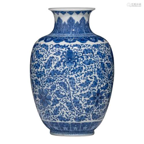 A Chinese blue and white 'Lotus scrolls' vase, with a Qianlo...