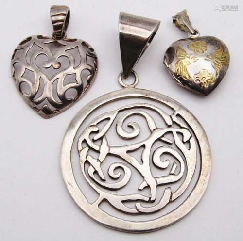 3-STERLING PENDANTS: (1)MILOR ITALY HEART