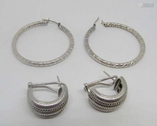 2-PAIRS OF 925 PIERCED HOOPED EARRINGS