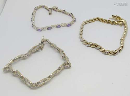 3-STERLING FASHION BRACELETS WITH MULTI