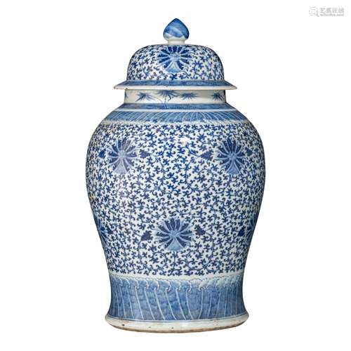 A Chinese blue and white 'Lotus Scroll' covered vase, late 1...