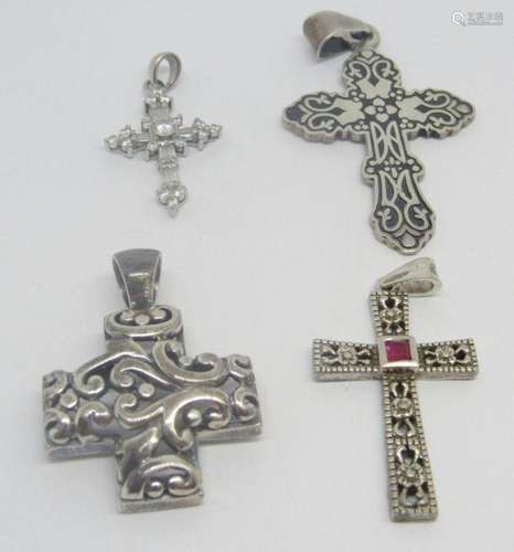 4-STERLING CROSS PENDANTS-SOME WITH STONE