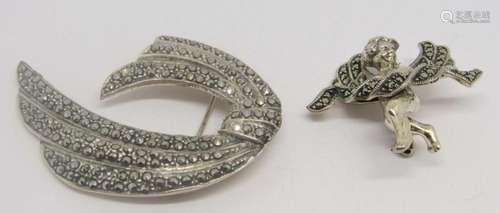 2-VINTAGE STERLING MARCASITE BROOCHES